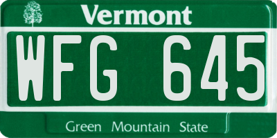 VT license plate WFG645