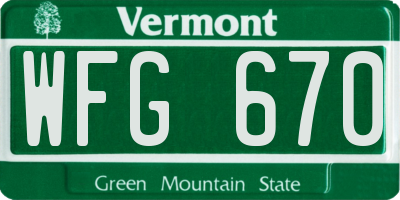 VT license plate WFG670