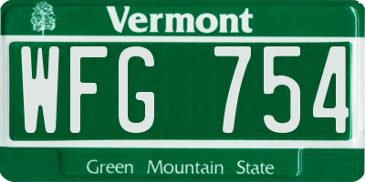 VT license plate WFG754