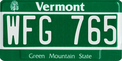 VT license plate WFG765