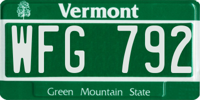 VT license plate WFG792