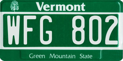 VT license plate WFG802