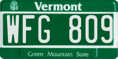 VT license plate WFG809