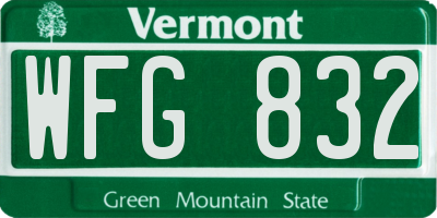 VT license plate WFG832