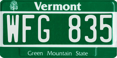 VT license plate WFG835