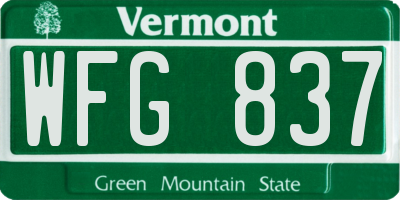 VT license plate WFG837