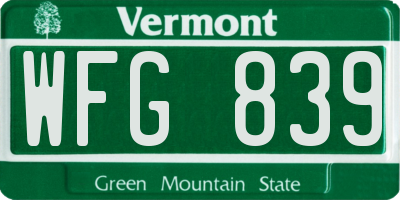 VT license plate WFG839