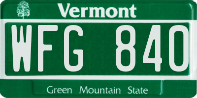 VT license plate WFG840