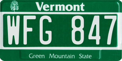 VT license plate WFG847