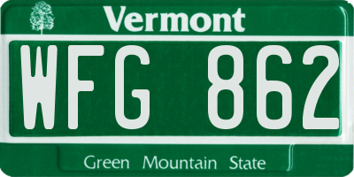 VT license plate WFG862