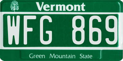 VT license plate WFG869