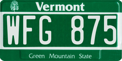VT license plate WFG875