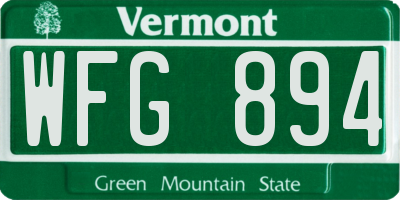 VT license plate WFG894