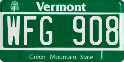 VT license plate WFG908
