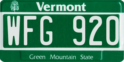 VT license plate WFG920