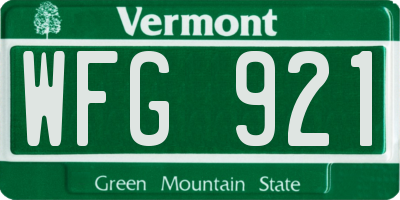 VT license plate WFG921
