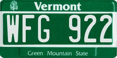 VT license plate WFG922