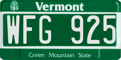 VT license plate WFG925