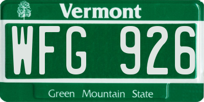 VT license plate WFG926