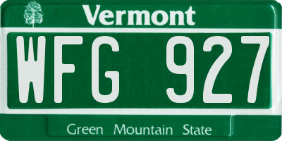 VT license plate WFG927