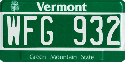 VT license plate WFG932