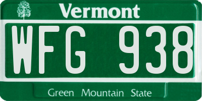 VT license plate WFG938