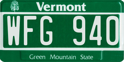 VT license plate WFG940