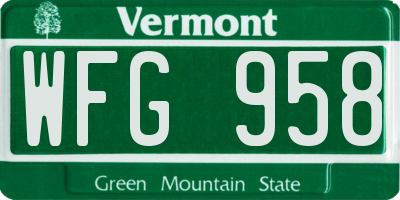 VT license plate WFG958