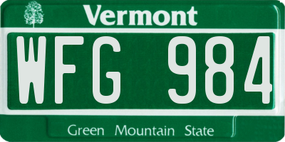 VT license plate WFG984
