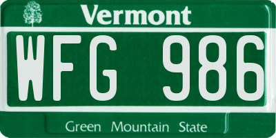 VT license plate WFG986