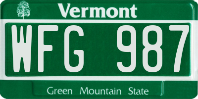 VT license plate WFG987