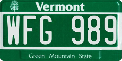 VT license plate WFG989