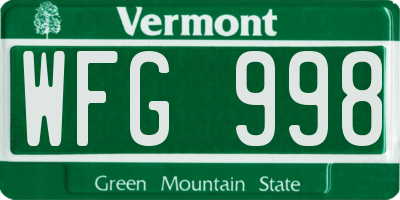 VT license plate WFG998