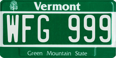 VT license plate WFG999