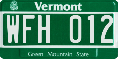 VT license plate WFH012