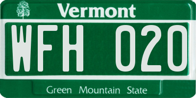 VT license plate WFH020