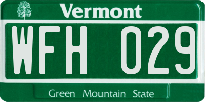 VT license plate WFH029