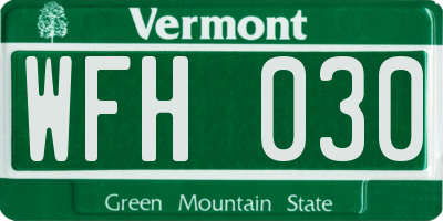 VT license plate WFH030