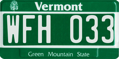 VT license plate WFH033