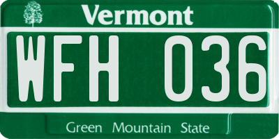 VT license plate WFH036