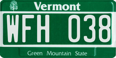 VT license plate WFH038