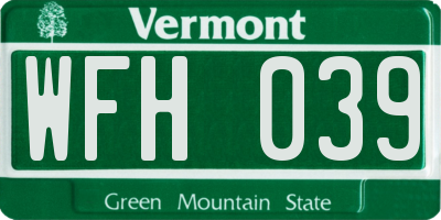 VT license plate WFH039