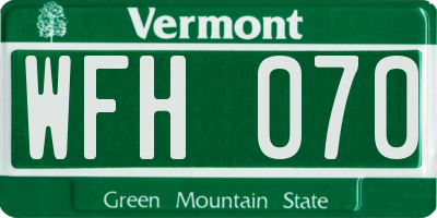 VT license plate WFH070