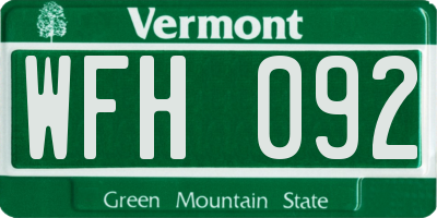 VT license plate WFH092