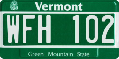VT license plate WFH102