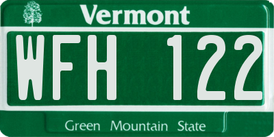 VT license plate WFH122
