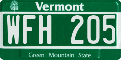VT license plate WFH205