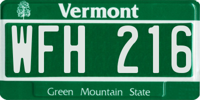 VT license plate WFH216