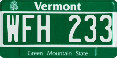 VT license plate WFH233