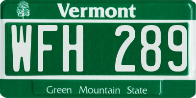 VT license plate WFH289